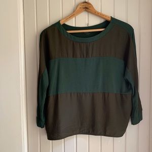 Loft Green and Brown Rugby Striped Top